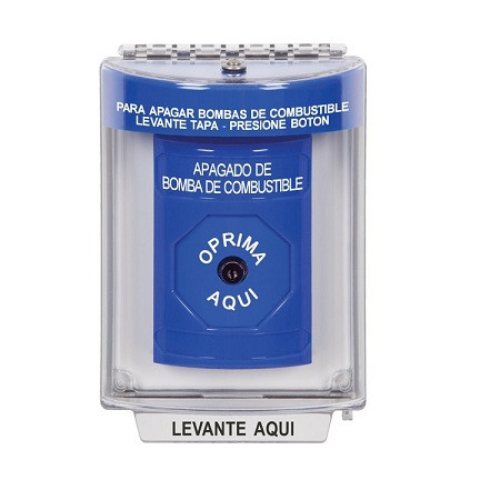 SS2440PS-ES STI Blue Indoor/Outdoor Flush w/ Horn Key-to-Reset Stopper Station with FUEL PUMP SHUT DOWN Label Spanish