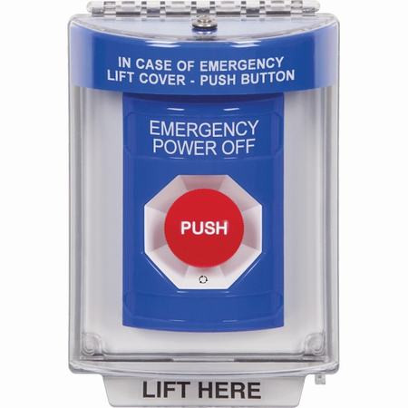 SS2441PO-ES STI Blue Indoor/Outdoor Flush w/ Horn Turn-to-Reset Stopper Station with EMERGENCY POWER OFF Label Spanish