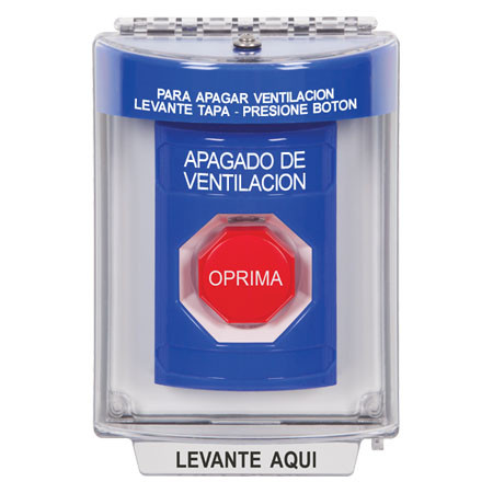 SS2442HV-ES STI Blue Indoor/Outdoor Flush w/ Horn Key-to-Reset (Illuminated) Stopper Station with HVAC SHUT DOWN Label Spanish