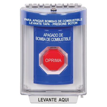 SS2442PS-ES STI Blue Indoor/Outdoor Flush w/ Horn Key-to-Reset (Illuminated) Stopper Station with FUEL PUMP SHUT DOWN Label Spanish