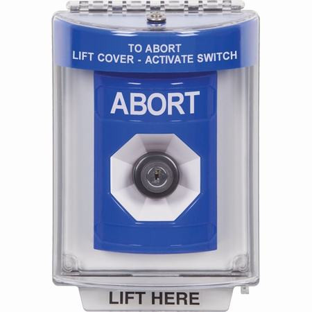 SS2443AB-ES STI Blue Indoor/Outdoor Flush w/ Horn Key-to-Activate Stopper Station with ABORT Label Spanish
