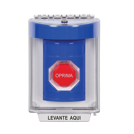 SS2448NT-ES STI Blue Indoor/Outdoor Flush w/ Horn Pneumatic (Illuminated) Stopper Station with No Text Label Spanish