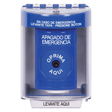 SS2470PO-ES STI Blue Indoor/Outdoor Surface Key-to-Reset Stopper Station with EMERGENCY POWER OFF Label Spanish