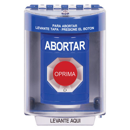 SS2471AB-ES STI Blue Indoor/Outdoor Surface Turn-to-Reset Stopper Station with ABORT Label Spanish