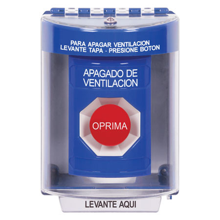 SS2474HV-ES STI Blue Indoor/Outdoor Surface Momentary Stopper Station with HVAC SHUT DOWN Label Spanish