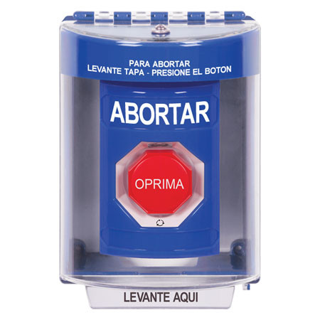 SS2479AB-ES STI Blue Indoor/Outdoor Surface Turn-to-Reset (Illuminated) Stopper Station with ABORT Label Spanish
