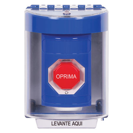 SS2479NT-ES STI Blue Indoor/Outdoor Surface Turn-to-Reset (Illuminated) Stopper Station with No Text Label Spanish