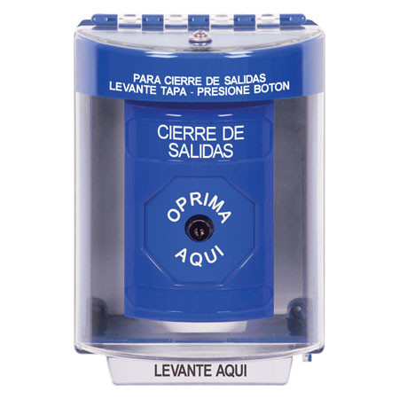 SS2480LD-ES STI Blue Indoor/Outdoor Surface w/ Horn Key-to-Reset Stopper Station with LOCKDOWN Label Spanish