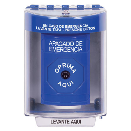 SS2480PO-ES STI Blue Indoor/Outdoor Surface w/ Horn Key-to-Reset Stopper Station with EMERGENCY POWER OFF Label Spanish