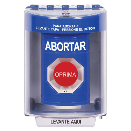 SS2481AB-ES STI Blue Indoor/Outdoor Surface w/ Horn Turn-to-Reset Stopper Station with ABORT Label Spanish