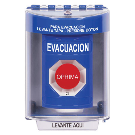 SS2481EV-ES STI Blue Indoor/Outdoor Surface w/ Horn Turn-to-Reset Stopper Station with EVACUATION Label Spanish