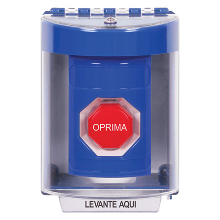 SS2488NT-ES STI Blue Indoor/Outdoor Surface w/ Horn Pneumatic (Illuminated) Stopper Station with No Text Label Spanish