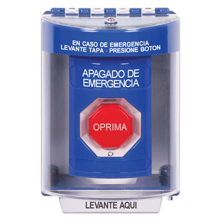 SS2489PO-ES STI Blue Indoor/Outdoor Surface w/ Horn Turn-to-Reset (Illuminated) Stopper Station with EMERGENCY POWER OFF Label Spanish