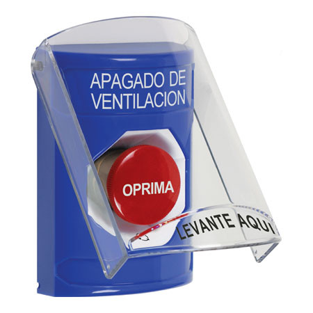 SS24A1HV-ES STI Blue Indoor Only Flush or Surface w/ Horn Turn-to-Reset Stopper Station with HVAC SHUT DOWN Label Spanish