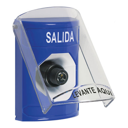 SS24A3XT-ES STI Blue Indoor Only Flush or Surface w/ Horn Key-to-Activate Stopper Station with EXIT Label Spanish