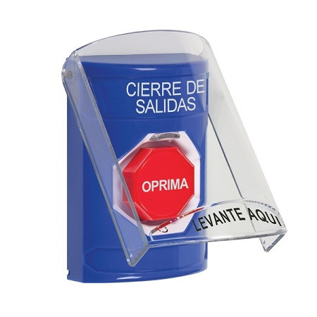 SS24A9LD-ES STI Blue Indoor Only Flush or Surface w/ Horn Turn-to-Reset (Illuminated) Stopper Station with LOCKDOWN Label Spanish