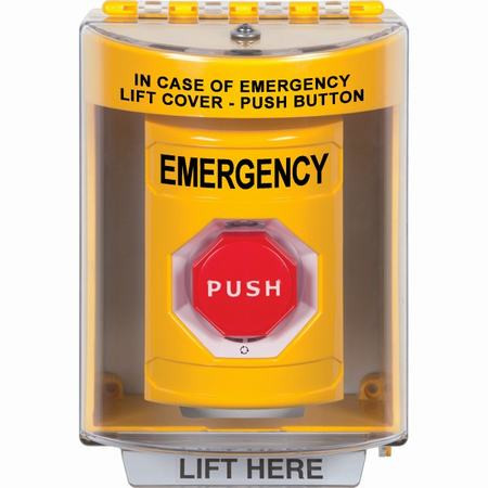 SS2279EM-EN STI Yellow Indoor/Outdoor Surface Turn-to-Reset (Illuminated) Stopper Station with EMERGENCY Label English