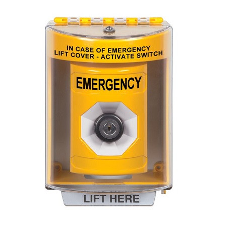 SS2283EM-EN STI Yellow Indoor/Outdoor Surface w/ Horn Key-to-Activate Stopper Station with EMERGENCY Label English