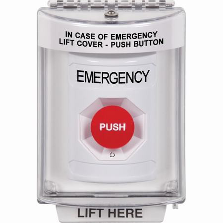 SS2331EM-EN STI White Indoor/Outdoor Flush Turn-to-Reset Stopper Station with EMERGENCY Label English