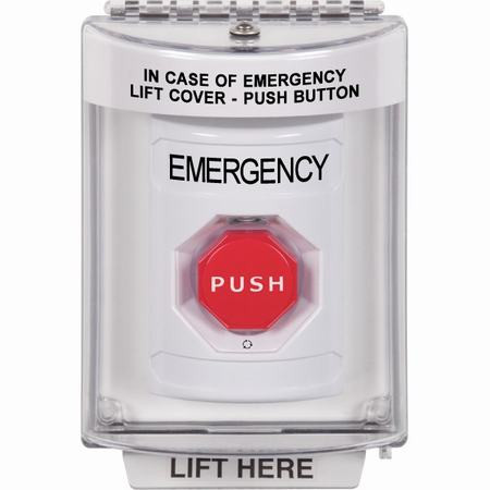 SS2339EM-EN STI White Indoor/Outdoor Flush Turn-to-Reset (Illuminated) Stopper Station with EMERGENCY Label English