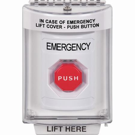 SS2345EM-EN STI White Indoor/Outdoor Flush w/ Horn Momentary (Illuminated) Stopper Station with EMERGENCY Label English