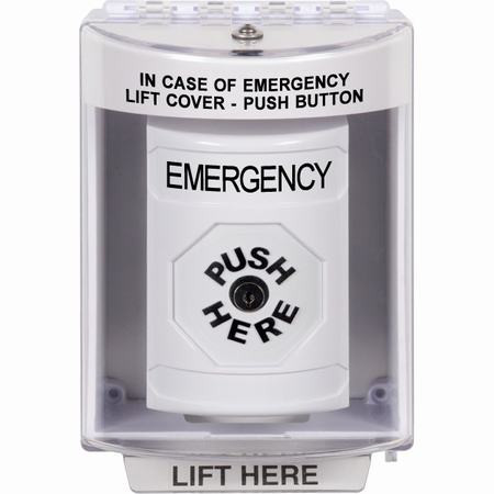 SS2370EM-EN STI White Indoor/Outdoor Surface Key-to-Reset Stopper Station with EMERGENCY Label English