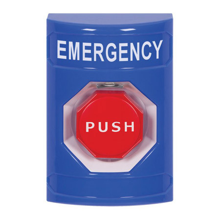 SS2408EM-EN STI Blue No Cover Pneumatic (Illuminated) Stopper Station with EMERGENCY Label English