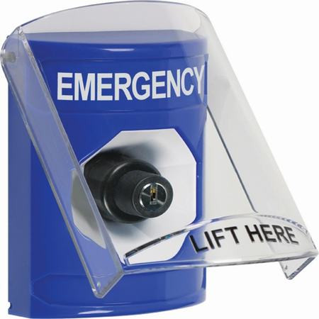 SS2423EM-EN STI Blue Indoor Only Flush or Surface Key-to-Activate Stopper Station with EMERGENCY Label English