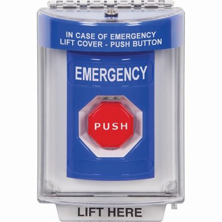 SS2438EM-EN STI Blue Indoor/Outdoor Flush Pneumatic (Illuminated) Stopper Station with EMERGENCY Label English