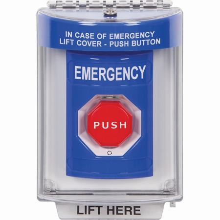 SS2439EM-EN STI Blue Indoor/Outdoor Flush Turn-to-Reset (Illuminated) Stopper Station with EMERGENCY Label English