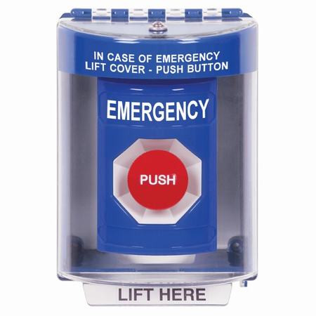 SS2484EM-EN STI Blue Indoor/Outdoor Surface w/ Horn Momentary Stopper Station with EMERGENCY Label English