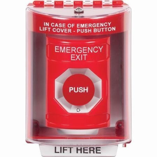 SS2071EX-EN STI Red Indoor/Outdoor Surface Turn-to-Reset Stopper Station with EMERGENCY EXIT Label English