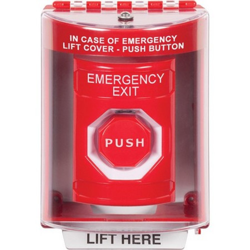 SS2082EX-EN STI Red Indoor/Outdoor Surface w/ Horn Key-to-Reset (Illuminated) Stopper Station with EMERGENCY EXIT Label English