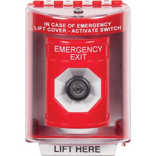 SS2083EX-EN STI Red Indoor/Outdoor Surface w/ Horn Key-to-Activate Stopper Station with EMERGENCY EXIT Label English