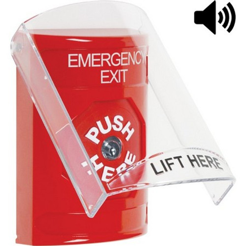 SS20A0EX-EN STI Red Indoor Only Flush or Surface w/ Horn Key-to-Reset Stopper Station with EMERGENCY EXIT Label English