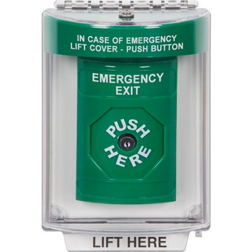 SS2130EX-EN STI Green Indoor/Outdoor Flush Key-to-Reset Stopper Station with EMERGENCY EXIT Label English