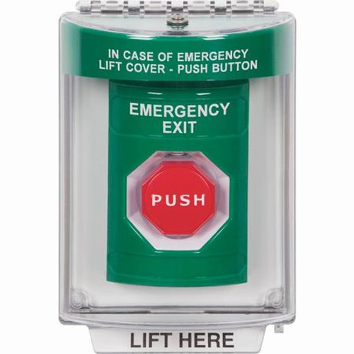 SS2132EX-EN STI Green Indoor/Outdoor Flush Key-to-Reset (Illuminated) Stopper Station with EMERGENCY EXIT Label English