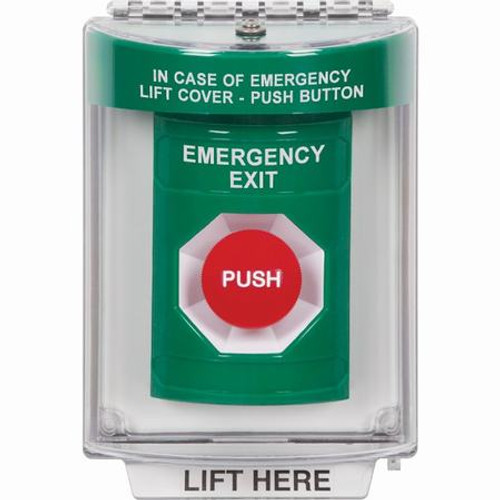 SS2144EX-EN STI Green Indoor/Outdoor Flush w/ Horn Momentary Stopper Station with EMERGENCY EXIT Label English