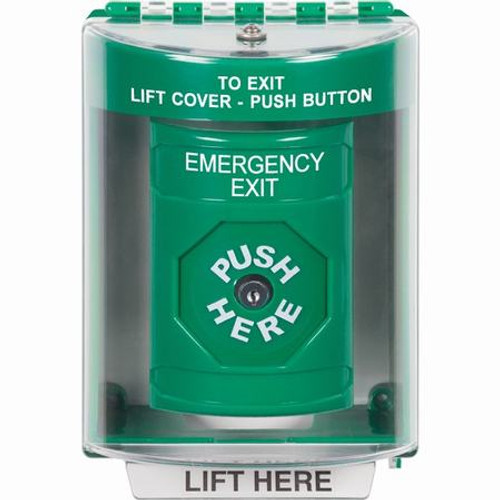 SS2170EX-EN STI Green Indoor/Outdoor Surface Key-to-Reset Stopper Station with EMERGENCY EXIT Label English