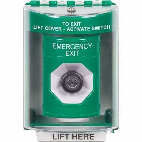 SS2183EX-EN STI Green Indoor/Outdoor Surface w/ Horn Key-to-Activate Stopper Station with EMERGENCY EXIT Label English