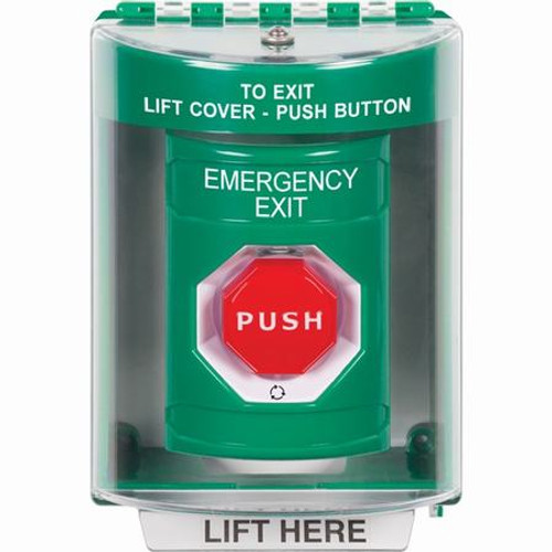 SS2189EX-EN STI Green Indoor/Outdoor Surface w/ Horn Turn-to-Reset (Illuminated) Stopper Station with EMERGENCY EXIT Label English