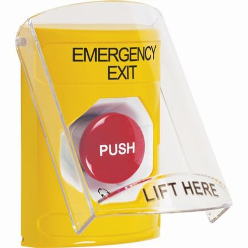 SS2221EX-EN STI Yellow Indoor Only Flush or Surface Turn-to-Reset Stopper Station with EMERGENCY EXIT Label English