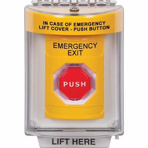 SS2235EX-EN STI Yellow Indoor/Outdoor Flush Momentary (Illuminated) Stopper Station with EMERGENCY EXIT Label English