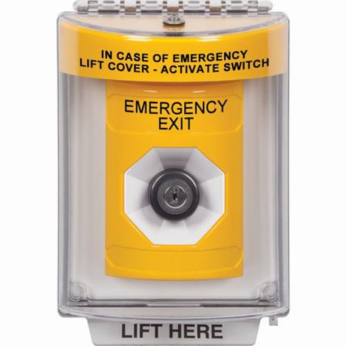 SS2243EX-EN STI Yellow Indoor/Outdoor Flush w/ Horn Key-to-Activate Stopper Station with EMERGENCY EXIT Label English