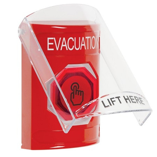 SS20A7EV-EN STI Red Indoor Only Flush or Surface w/ Horn Weather Resistant Momentary (Illuminated) with Red Lens Stopper Station with EVACUATION Label English