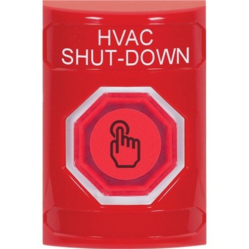 SS2007HV-EN STI Red No Cover Weather Resistant Momentary (Illuminated) with Red Lens Stopper Station with HVAC SHUT DOWN Label English