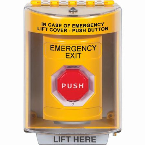 SS2289EX-EN STI Yellow Indoor/Outdoor Surface w/ Horn Turn-to-Reset (Illuminated) Stopper Station with EMERGENCY EXIT Label English