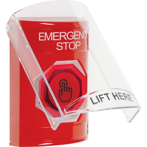 SS2027ES-EN STI Red Indoor Only Flush or Surface Weather Resistant Momentary (Illuminated) with Red Lens Stopper Station with EMERGENCY STOP Label English