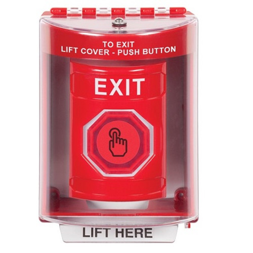 SS2077XT-EN STI Red Indoor/Outdoor Surface Weather Resistant Momentary (Illuminated) with Red Lens Stopper Station with EXIT Label English
