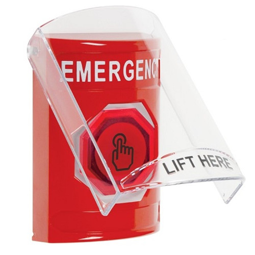 SS20A7EM-EN STI Red Indoor Only Flush or Surface w/ Horn Weather Resistant Momentary (Illuminated) with Red Lens Stopper Station with EMERGENCY Label English